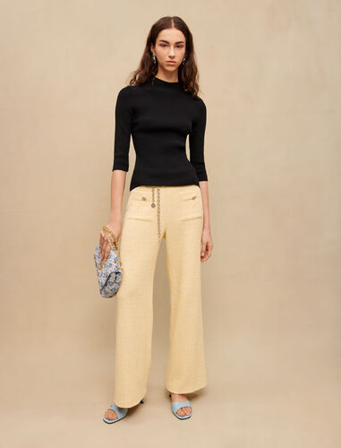 Ribbed top with openwork detail : Sweaters & Cardigans color Black