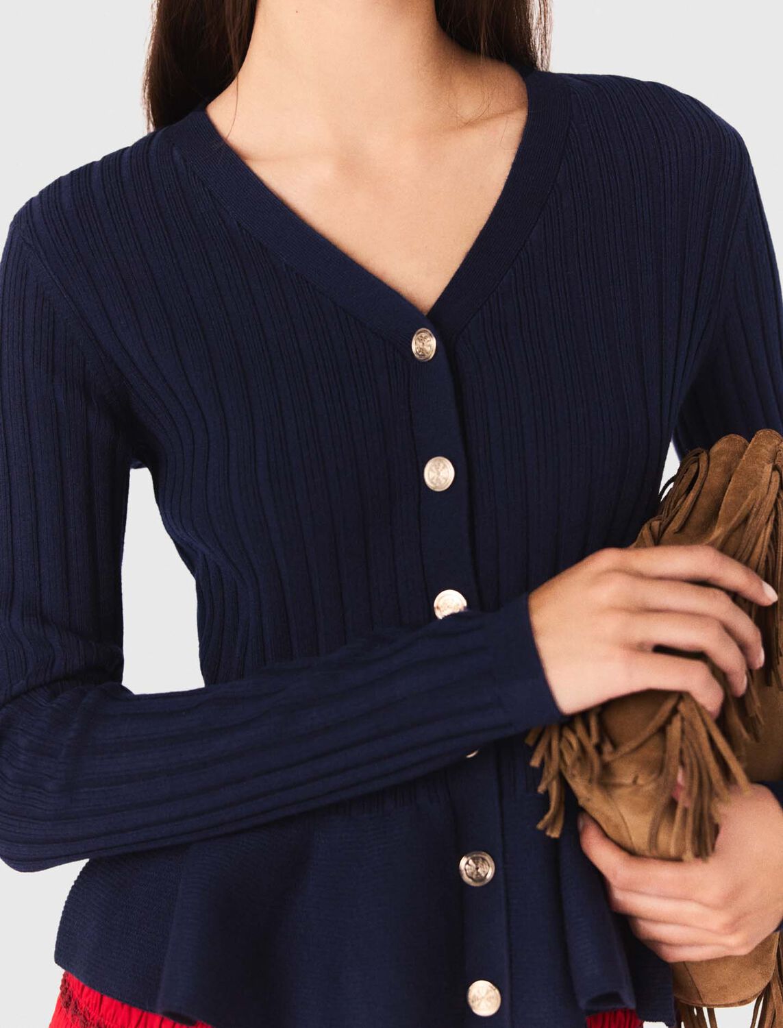 Peplum waist cardigan : Sweaters & Cardigans color Navy