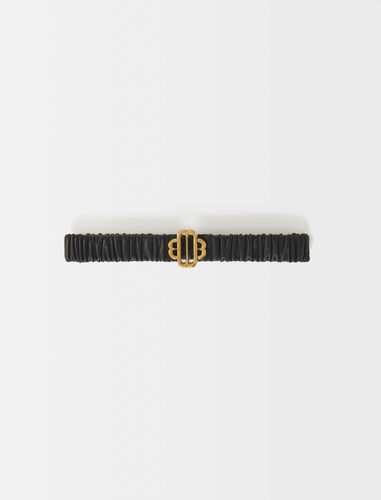 Gathered leather belt with Clover logo : Belts color Black