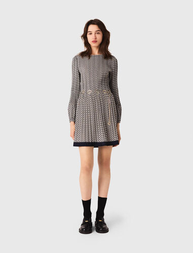 Patterned pleated dress : Dresses color Ecru print-tie
