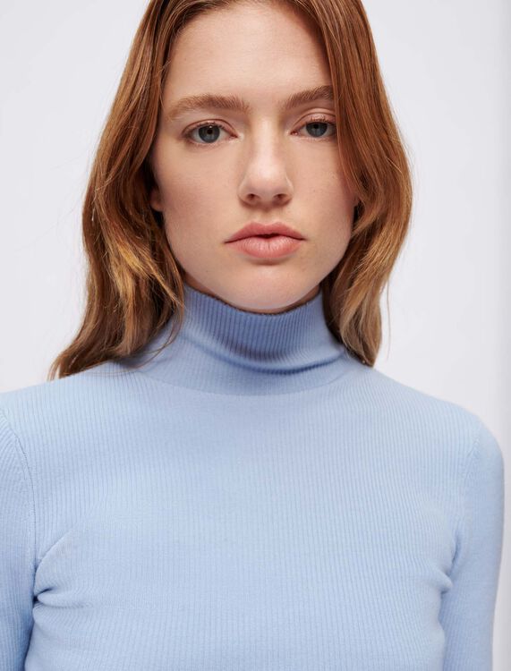 Turtleneck pullover with feathered cuffs - Cardigans & Sweaters - MAJE