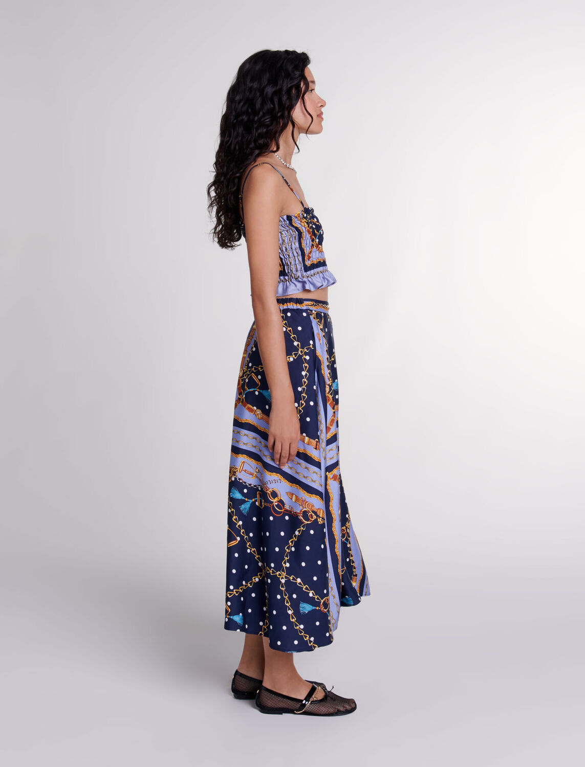 Satin-effect patterned short skirt - Fall-Winter Collection - MAJE