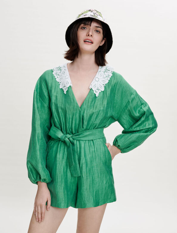 Loose playsuit with guipure collar : Jumpshort & Jumpsuits color 