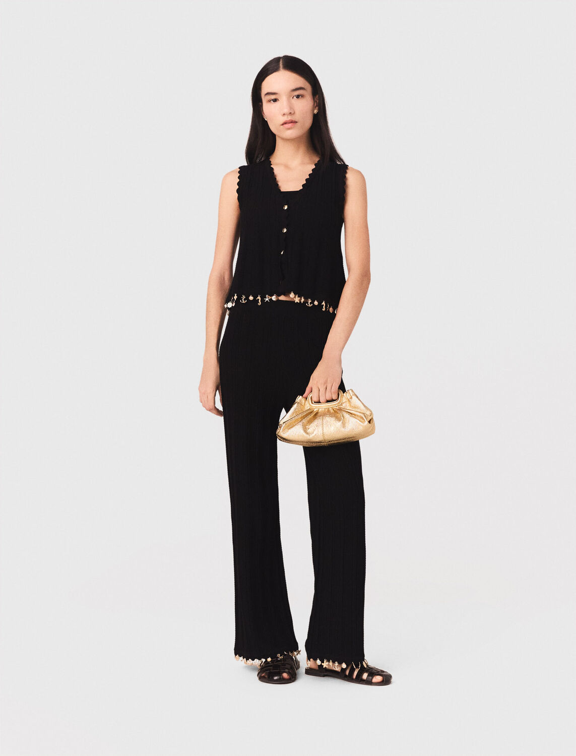 Gold-embellished knit cardigan - Tops - MAJE