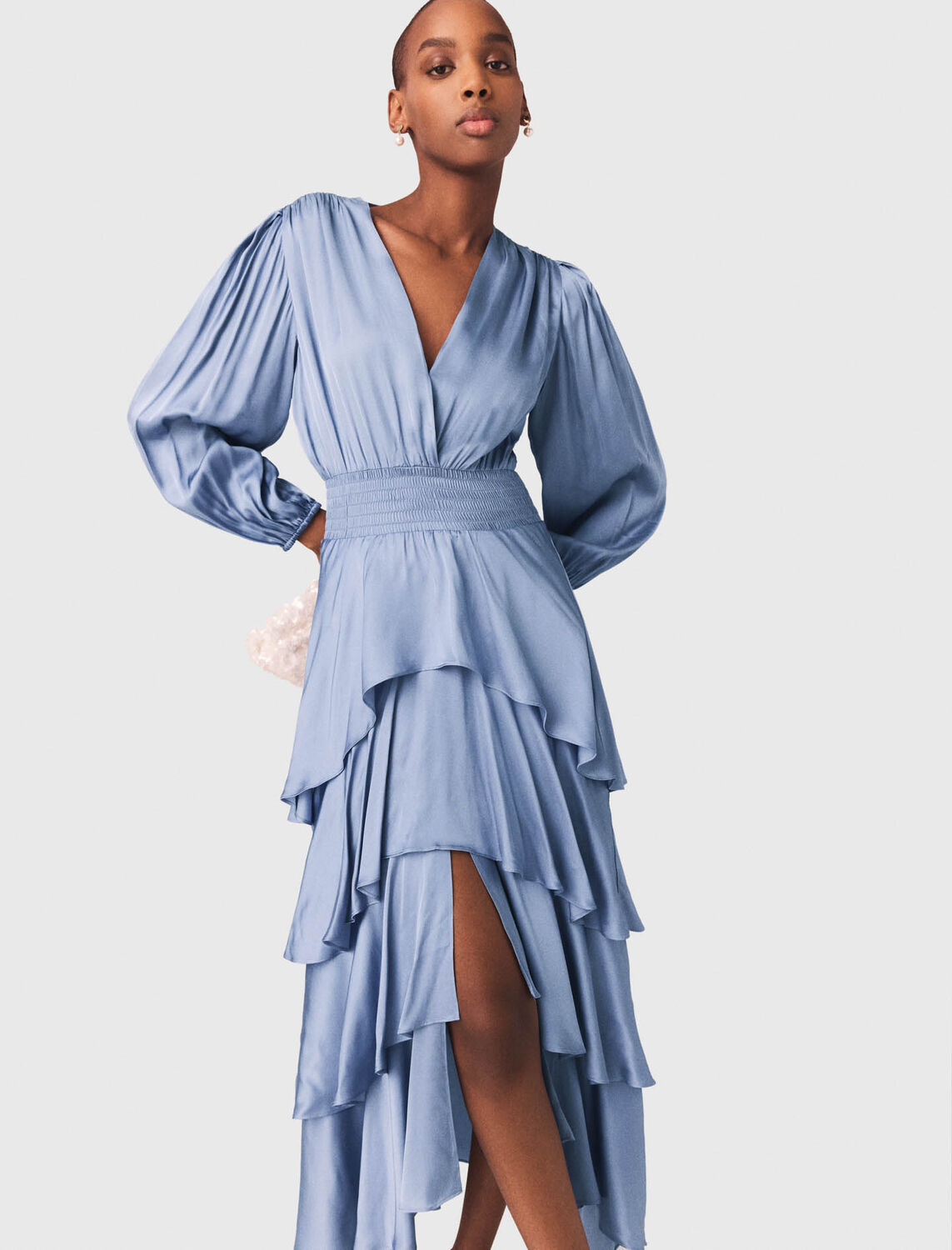 Ruffled maxi dress : Dresses color Blue / Grey