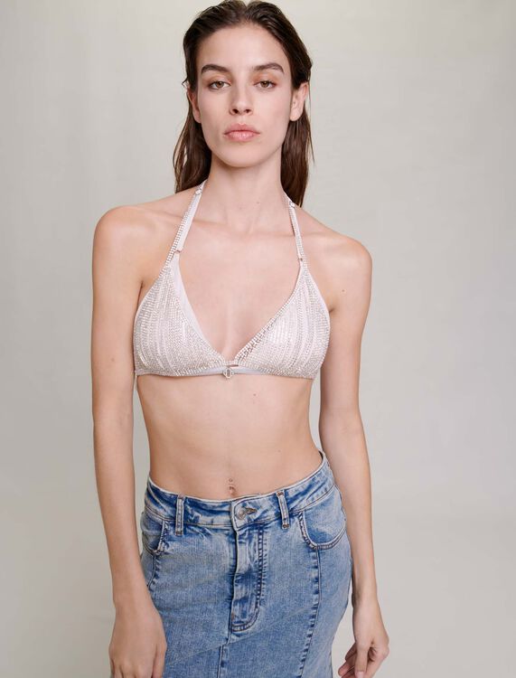 Bra with chains and rhinestones - T-Shirts - MAJE