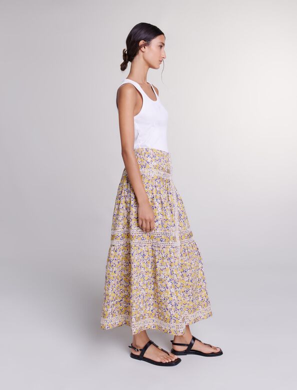 Long floral embroidered skirt : View All color Print Embroided Flowers Beige
