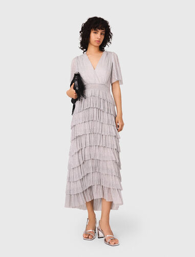Metallic ruffled midi dress : Dresses color Silver