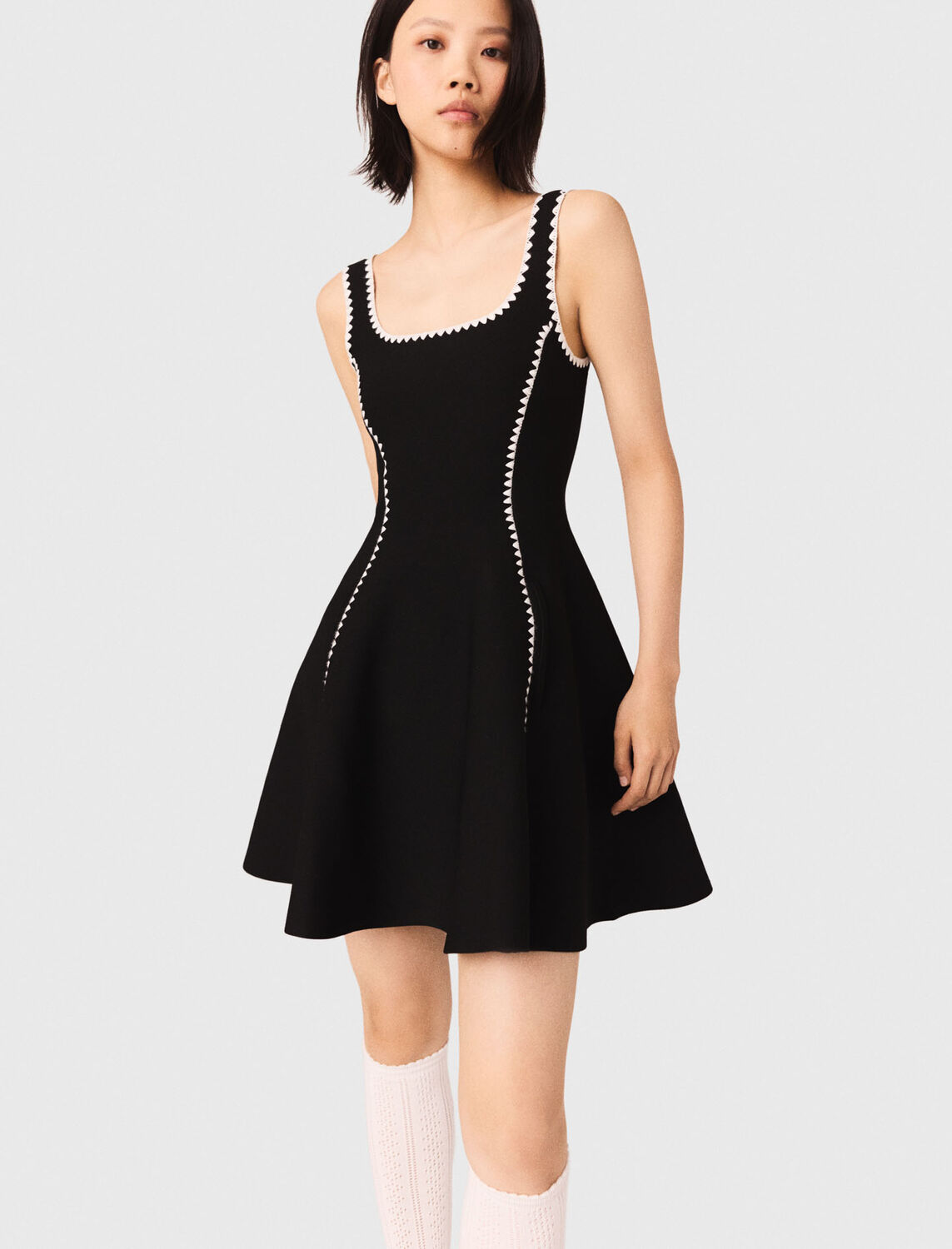 Short dress with topstitch details : Dresses color Black