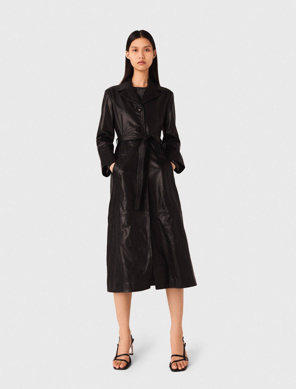 Long leather trench coat : Coats color Black