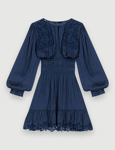 Embroidered smocked dress : Dresses color Navy