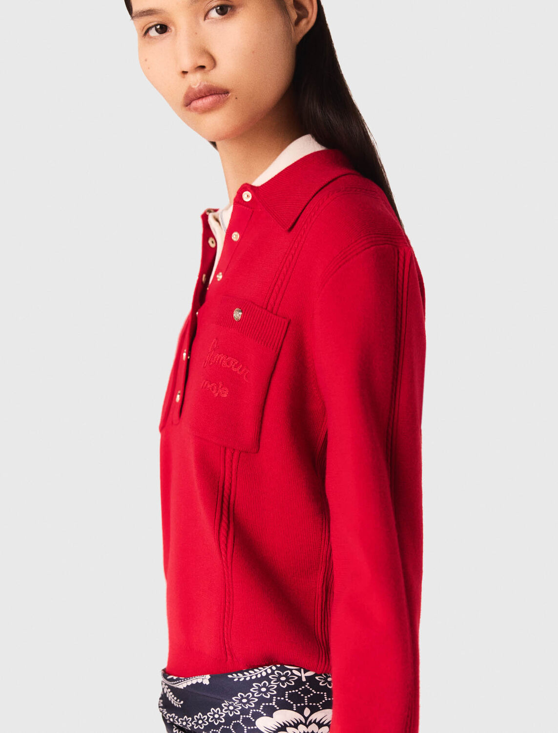 Polo collar jumper with embroidery - Sweaters & Cardigans - MAJE
