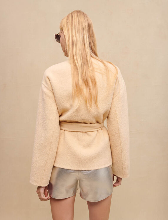 Beige wool coat with belt - Coats & Jackets - MAJE