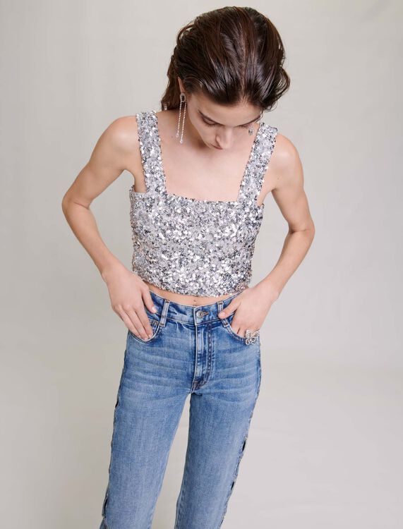 Sequinned top - T-Shirts - MAJE