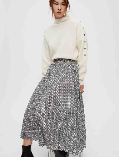 Printed, pleated midi skirt : Skirts & Shorts color Ecru Black