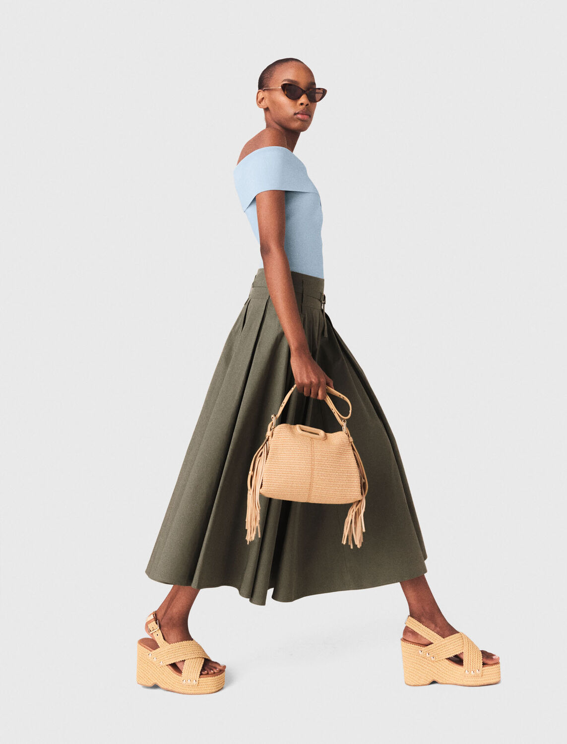 Cotton pleated maxi skirt - Skirts & Shorts - MAJE