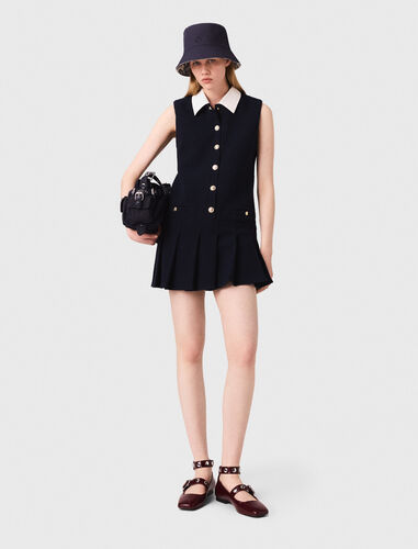 Short tweed dress, removable collar : Dresses color Navy