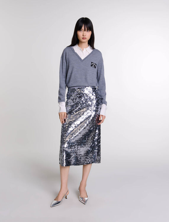 Knit skirt with sequins : View All color Grey