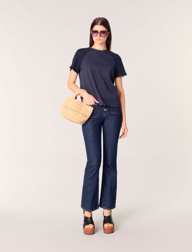 Tweed-sleeved T-shirt : T-Shirts color Navy