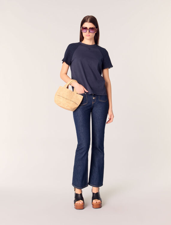 Tweed-sleeved T-shirt : T-Shirts color Navy