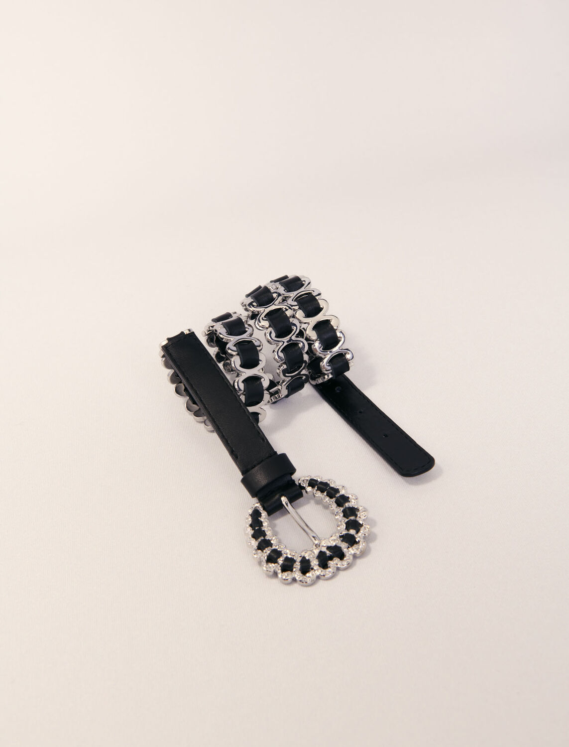 Mixed jewellery buckle chain belt : Belts color Black