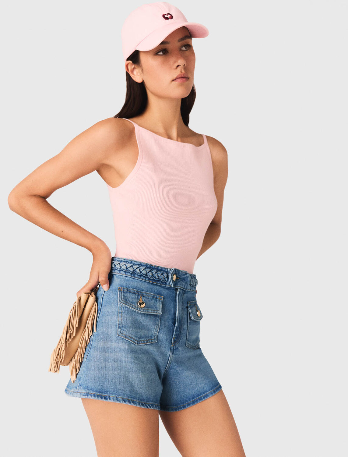 Braided denim shorts : Skirts & Shorts color Blue