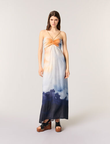 Tie-dye maxi dress : Blazers & Jackets color Blue tie and dye print