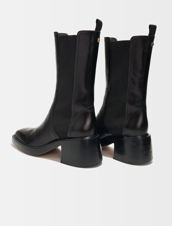 Black leather ankle boots and square toe - Booties & Boots - MAJE