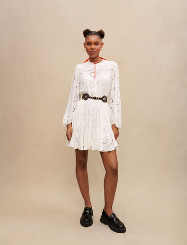 Embroidered ruffled dress : Dresses color White