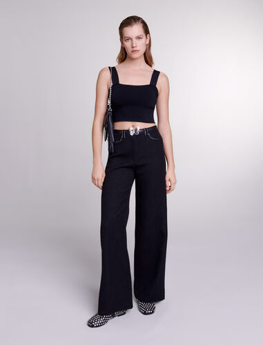 Wide-leg tweed trousers : View All color Black
