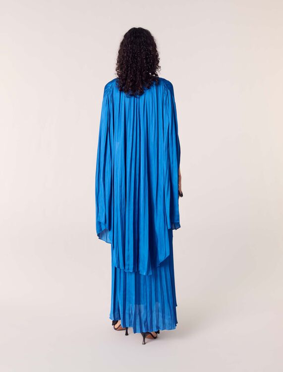 Pleated satin cape maxi dress - Dresses - MAJE