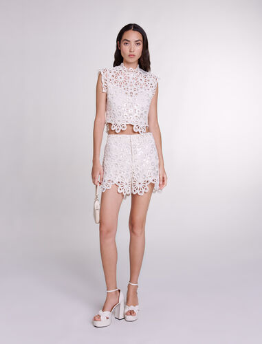 Crochet and sequin shorts : View All color Ecru
