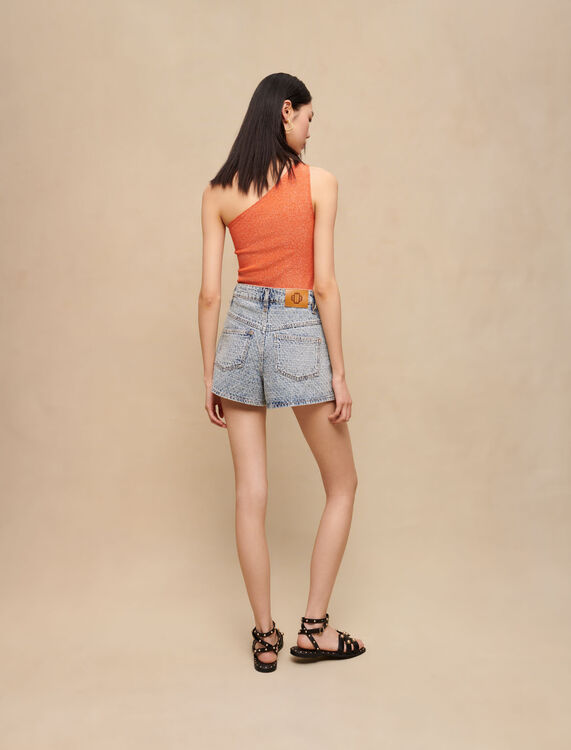 Diamanté and jacquard denim shorts -  - MAJE