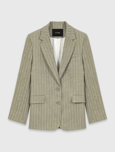 Linen blend suit jacket : Blazers & Jackets color Khaki
