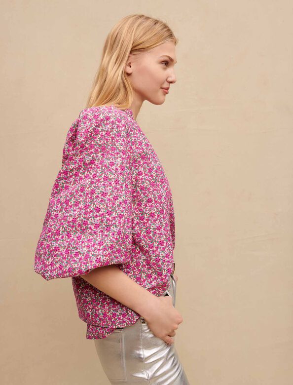 Floral printed blouse : Tops color Fuchsia embroderied flowers