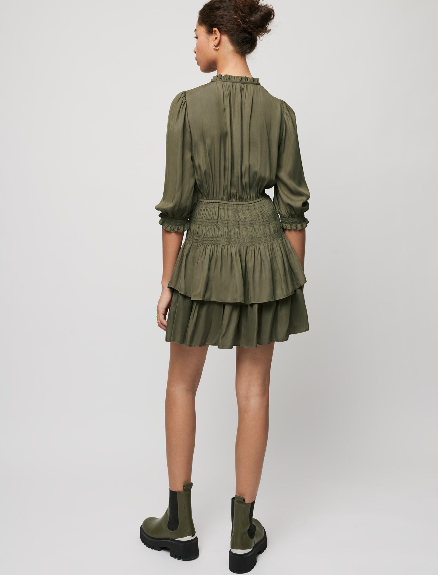 maje printed dress with pleated skirt