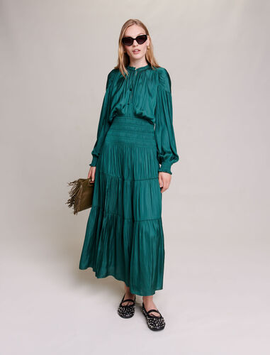Satin-look maxi dress : Dresses color Bottle Green