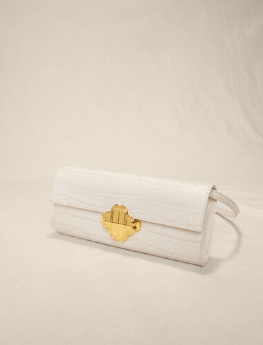 Croc-effect embossed leather bag : Small leather goods color Vanilla