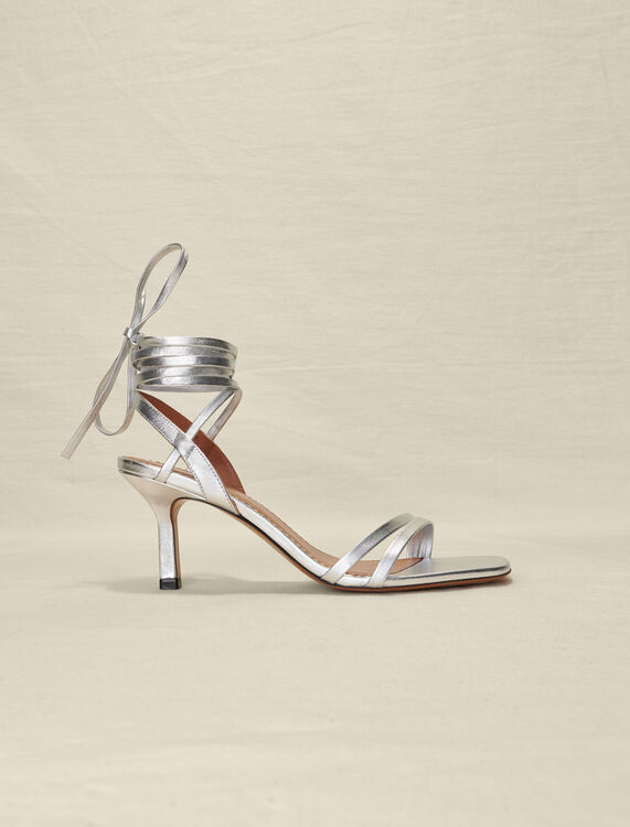 Silver leather laced sandals - Sling-Back & Sandals - MAJE