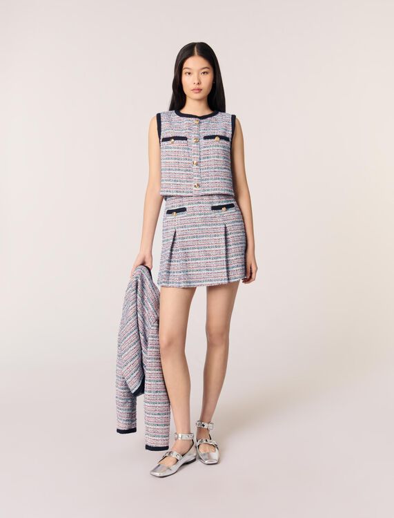 Tweed 2-in-1 short dress : Dresses color Blue / Red