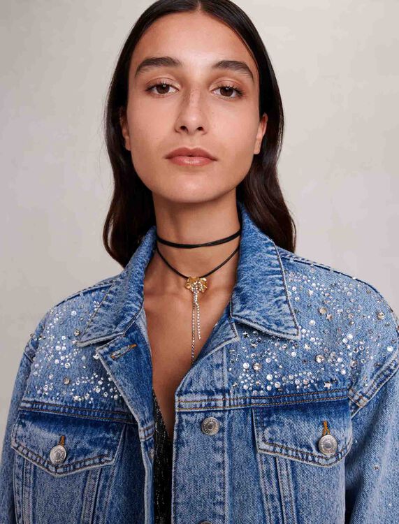 Denim jacket with rhinestones - Coats - MAJE