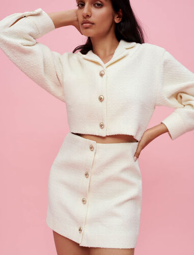 Textured tweed dress with front opening : Dresses color Ecru