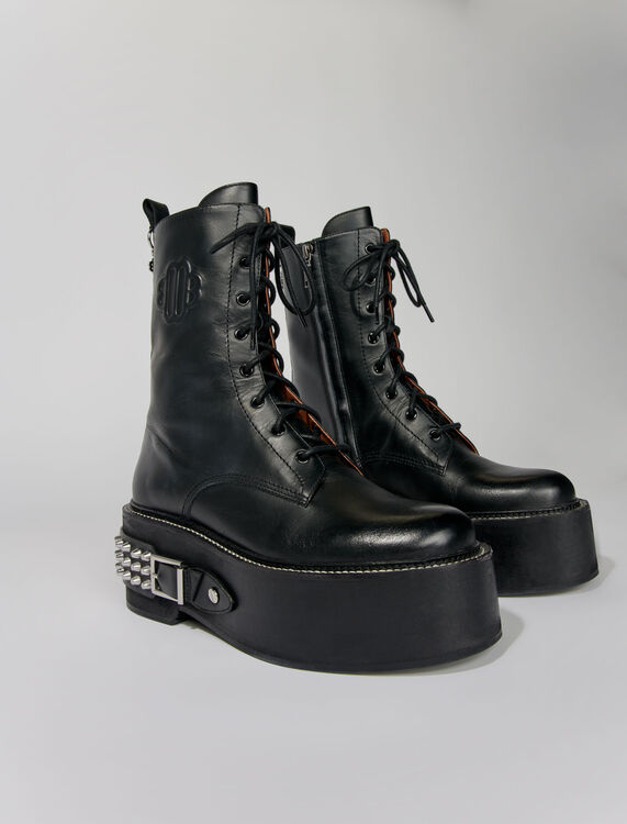 Combat boots with punk details - Booties & Boots - MAJE