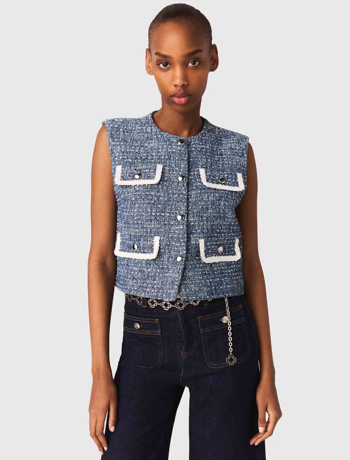 Tweed jacket : Tops color Blue