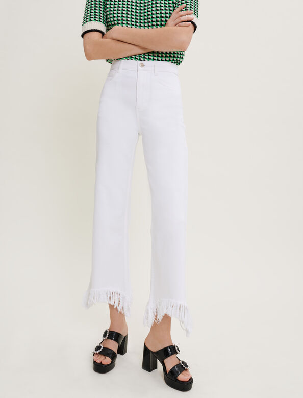 Straight fringed jeans : Chinese Valentine's Day color White