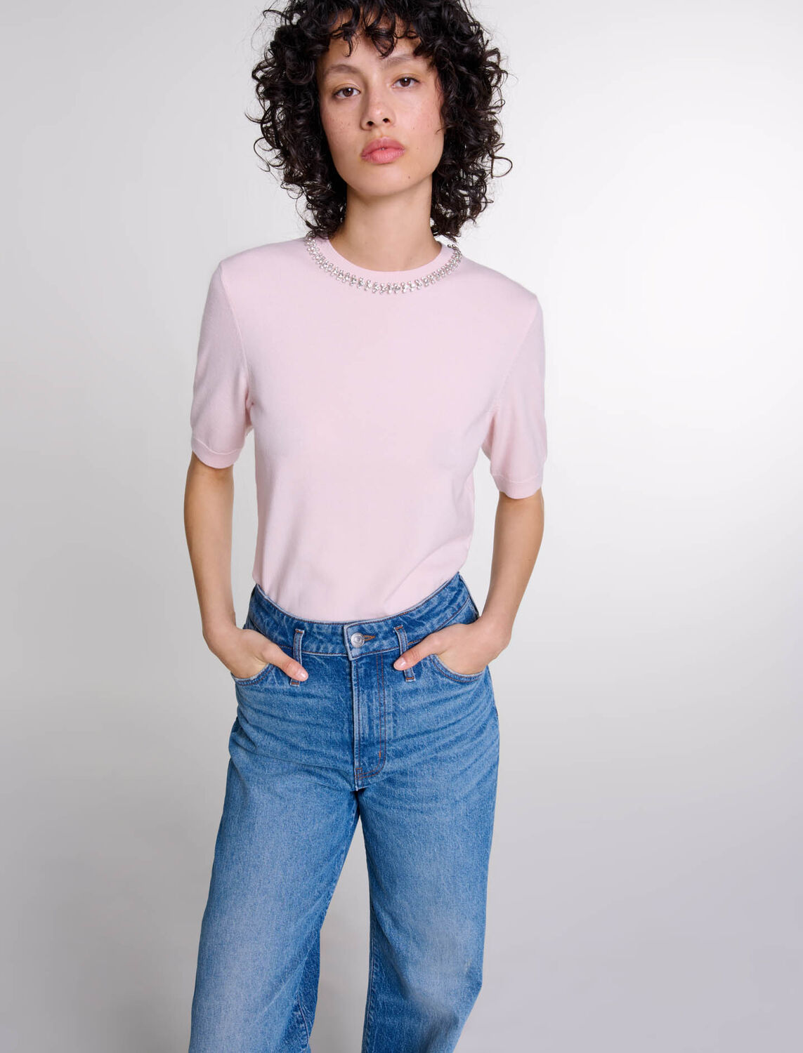 Knit crop jumper with rhinestones : Fall-Winter Collection color 