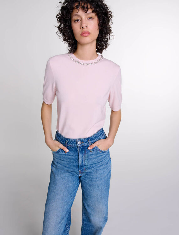 Knit crop jumper with rhinestones - null - MAJE