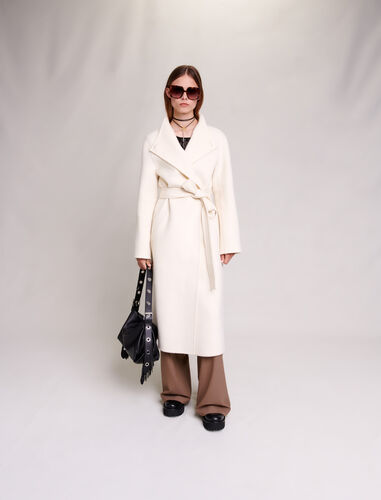 Mid-length coat with tie fastening : Coats color Ecru