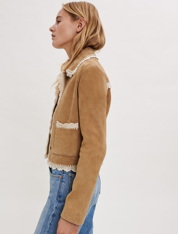 Suede jacket with crochet trim - Coats & Jackets - MAJE