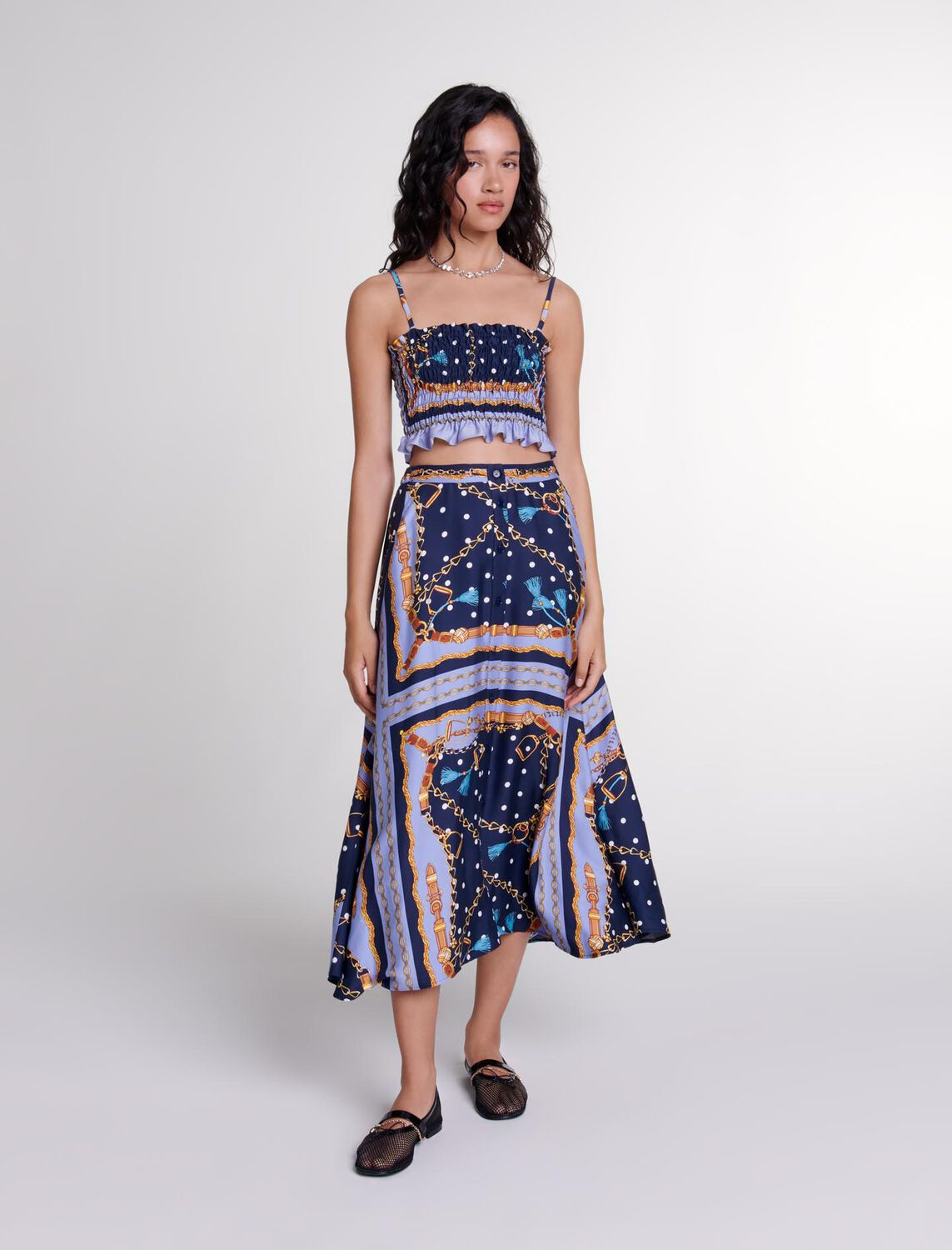 Satin-effect patterned short skirt - Fall-Winter Collection - MAJE